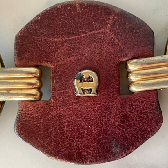 ETIENNE AIGNER Leather Gold Ring Signature Brown Vintage Belt 1515 - Picture 7 of 15